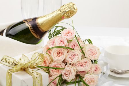 Pink roses and champagne